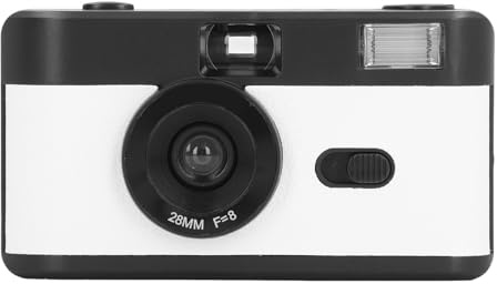 Fockety Cámara de Película de 35 Mm, Cámara Vintage Ligera Reutilizable, Cámara Digital Retro con Flash Incorporado, Lente de 28 Mm F/8 y Velocidad de Obturación de 1/120 (Blanc Negro)
