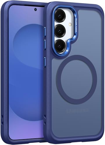 Rayboen for Sturdy Magnetic Samsung Galaxy S25 Case, Blue | Non-Slip Texture Edge, Translucent Silky Back, Metallic Lens Protection, Fit for MagSafe, Shockproof Bumper, Sleek Durable