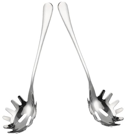 LOORGVEL Utensilios Multifuncionales de Acero Inoxidable 2 Cucharas para Servir Pasta con Dientes Fáciles de Limpiar para Cocina en Casa y Restaurantes