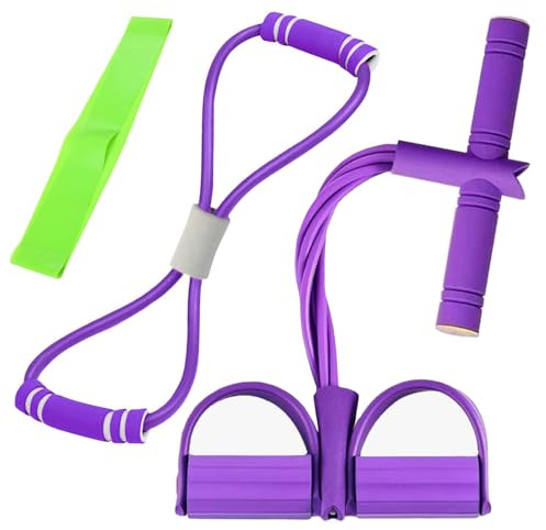 Fitness Corda Eelastica per Pedali Corda Elastica in Gomma a 6 Tubi con Figura 8 Estrattori e Fasce Fitness Attrezzatura Sport a Casa, per Addome/Vita/Brase/Stretching Allenamento Dimagrante(Viola)