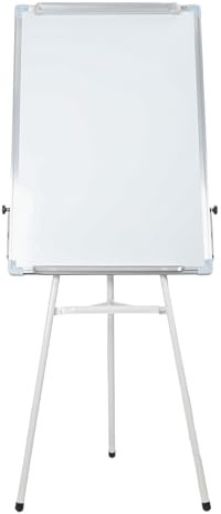 Tazauue Dry Wipe Whiteboard, Single-Sided Foldable Magnetic Tripod Writing Board Height Adjustable, Flipchart Easel Stand with Paper Clamp & Pen Storage Rack, for Office Home Classroom Teaching White