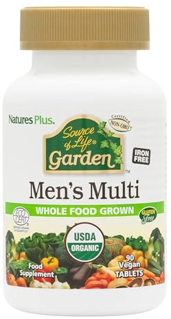 NaturesPlus Source of Life Garden Men Multi - Organic, Plant Based Multivitamin for Men - Energy, Immune Support with Zinc, Selenium, Turmeric - Vegan, Gluten Free - 90 Tablets