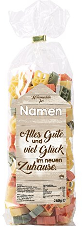 Herz & Heim® Nudeln als Einweihungsgeschenk - Alles Gute und viel Glück - mit Namen im Etikett