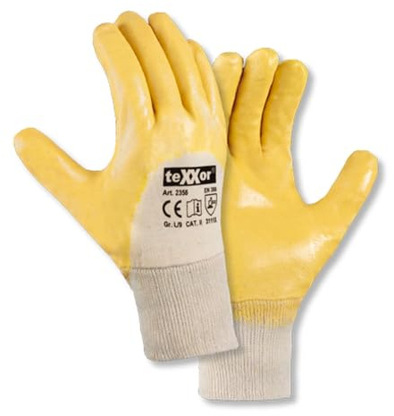 texxor 12 Stück Nitril-Handschuhe 2356, Strickbund, Packung, natur-gelb, 7/S