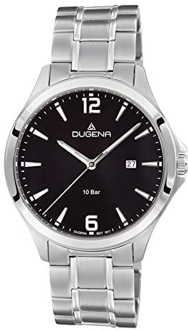 Dugena Herren-Armbanduhr 4460995 Boston, Quarz, schwarzes Zifferblatt, Edelstahlgehäuse, Mineralglas, Edelstahlarmband, Drückerfaltschließe, 10 bar
