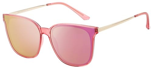 DUCO Oversized Polarized Sunglasses Womens Trendy Mirrored Shades Retro Round Vintage Light Weight UV400 Sun Glasses W016 (01- Transparent Pink Frame Pink Lens)