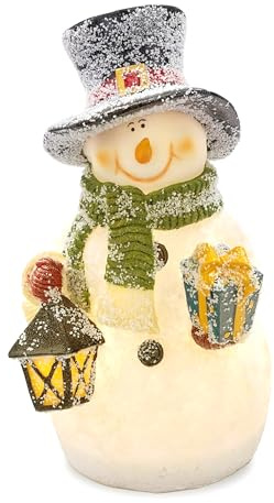 VP Home Snowman Decor Figurines Resin Snowman Lighted Decorations Indoor Glowing Snowman LED Light Up Snowman Indoor Festive Fiber Optic Decorations