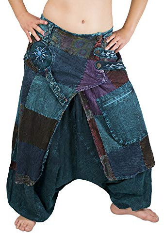 Kanchan Crafts Harem, pantaloni da donna, patchwork, estivi, per yoga, Aladin, con stampa in stile Harem turchese Taglia unica