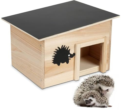Wooden Hedgehog House Shelter Predator Proof Green Natural Wood Flooring & Removable Roof Cover With Compartments