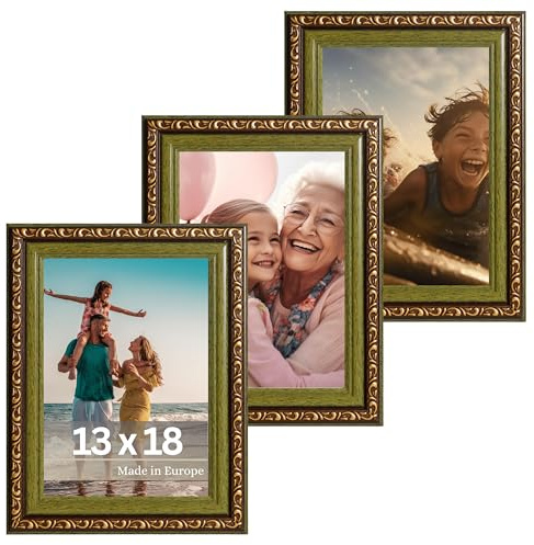Victor Antique - Konstnärlig Fotoram Chagall i Brungrönt - Set om 3 - i 13x18 cm Dekorativ Fotoram Vintage - Lämplig för Certifikat - Fotoram Brun 13x18 - Fotoram Barock