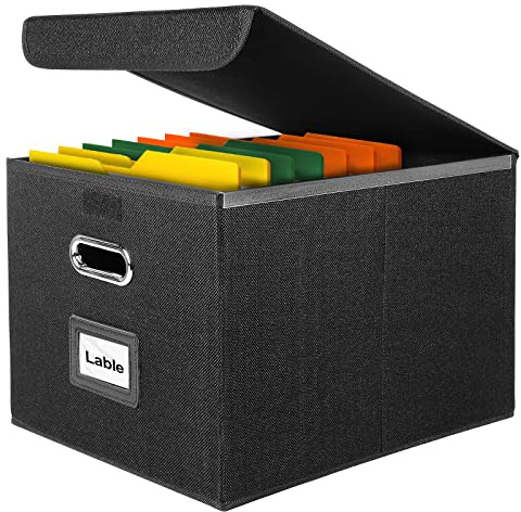Okydoky Modern, Functional, Minimalist Black Storage Box, Collapsible Linen Hanging File Organizer with Plastic Slide, Fits Letter & Legal Size Files, 1P