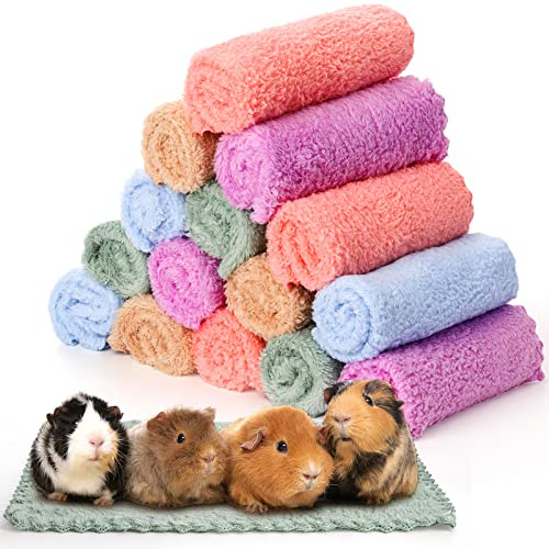 Lyellfe 15 Pieces Guinea Pig Fleece Blanket, 11.8 x 11.8 Guinea Pig Bedding, Soft Hamster Cage Liners, Small Animals Bedding Mats Bath Towel for Dog Puppy Cat, Mixed Colors