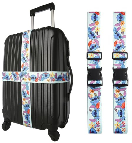 Disney Stitch Luggage Strap 2-Piece Set Officially Licensed, Adjustable Luggage Straps from 30'' to 72''