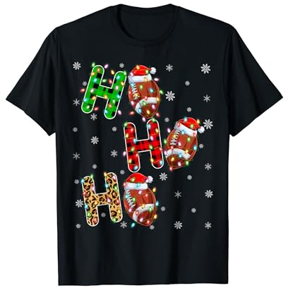 Weihnachtsbeleuchtung Santa Ho Ho Ho American Football Weihnachten T-Shirt
