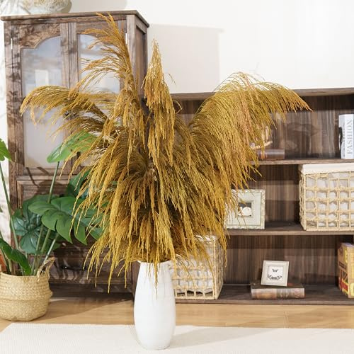 Decoración de Hierba de Pampa dorada Alta, 8 piezas de 80 cm de Gran Hierba de Pampa colorida seca Natural, Floral de Pampa dorada con aroma de Flores secas, Planta seca dorada para el Salón