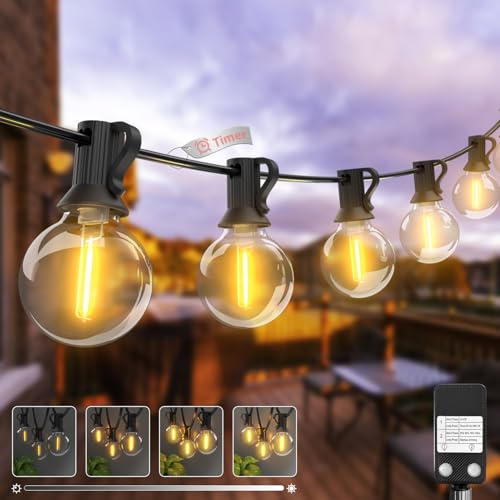 kolpop Guirnalda de Luces Exterior 42 FT/13M, [Temporización y Regulable] Luces Exterior con G40 Bombillas, IP44 Impermeable Cadena de Luces Terraza Exterior Deco para Jardín, Patio