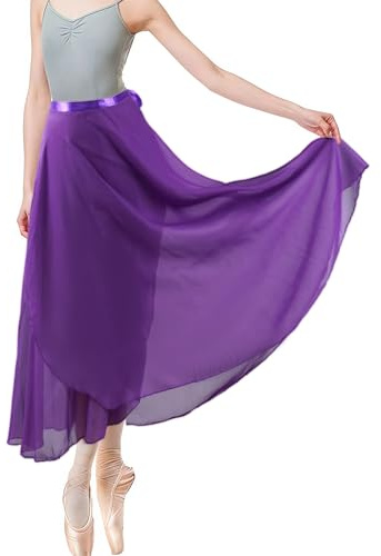 Baisdan Women Ballet Wrap Skirt Chiffon Sheer Long Ballet Dance Skirt Dancewear Purple