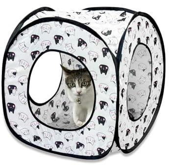 Andiker Cat Pop Up Tent, 3 Holes Safe and Strong Cute Cat Tunnel Collapsible Easy to Carry Cat House for Indoor Cats Kittens Hiding Playing Training (Black Square)