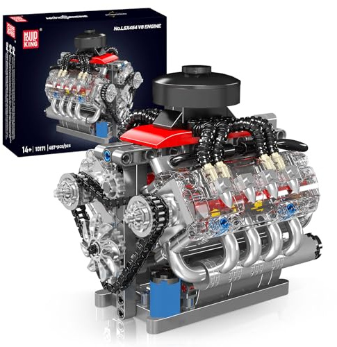 Mould King V8 Engine Building Blocks Sets, 10171 MOC Scale Model Kit with Battery and Motor, Collectible Set for Adults, Construction Toys for Teens(487 Pcs)