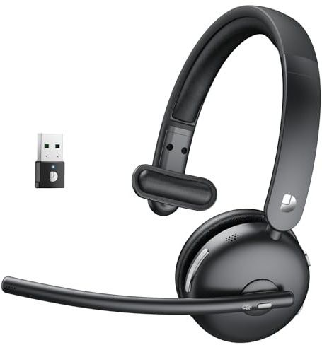 Wireless Headset with Mic for Work, 70H Battery & AI Noise Cancelling, Bluetooth 5.3 Headsets with Mute Function, Single-Ear Wireless Headset & USB Dongle, Fit for PC/Laptop/Teams/Skype/Call Center