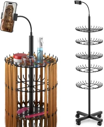 gresonic Support de cheveux à tresser - Support d'extensions de cheveux debout avec 140 équerres et séparateur incluant un support pour téléphone, idéal pour afficher et séparer les cheveux