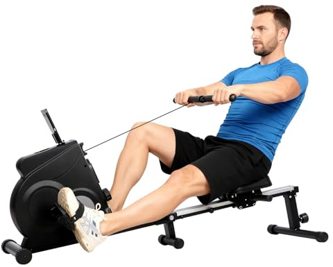 Panana 2-in-1 Magnetic Rowing Machine with Dual-Action Row & Pedal - 8-Level Resistance, Foldable Indoor Rower with LCD Monitor & Device Holder for Full Body Home Gym Workouts