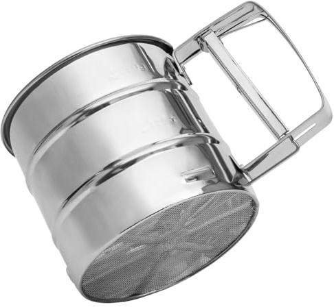 besto Flour Sifter Stainless Steel | Handheld Flour Sieve Strainer for Professional Fine Mesh Baking | Hand Crank Sifters for Home Kitchens