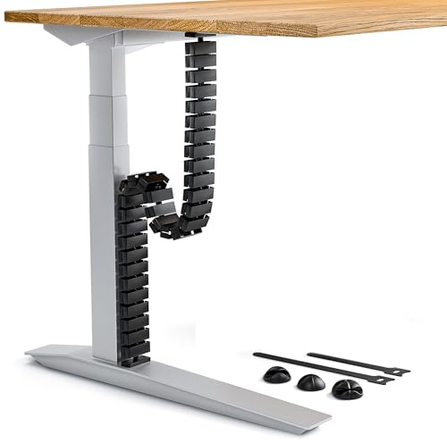 VALU Cable Management Scrivania Premium – Passacavi 128 cm flessibile per scrivania regolabile – Montaggio a vite o adesivo – 4 magneti e 3 organizzatori cavi inclusi