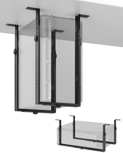 PUTORSEN PC-fäste för montering under skrivbordet, justerbar bredd och höjd | PC-fäste för höjdjusterbara skrivbord, passar bredare och högre PC-chassin, max. 35 kg, utrymmesbesparande installation