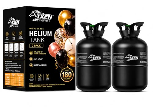 TXEN Disposable Helium Tank 2 Pack for Balloons, Portable Helium Gas Canister Kit for Party Balloons, Easy to Use Balloon Inflator for Birthdays, Weddings & Celebrations