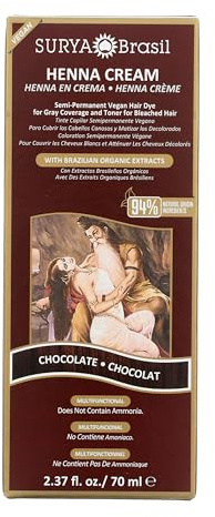 Surya Brasil Henna Cream Chocolate - 94% Natural Ingredients, Vegan, Cruelty-Free, Eco-Friendly, Semi-Permanent Hair Color, Deep Hydration & Shine, 2.37 Fl Oz