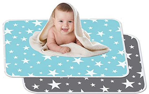 2 Stücke Waschbar Säugling Wickelunterlage 60 x 75 cm für Babys und Kleinkinder - Atmungsaktiv, Wasserdicht, Wiederverwendbare Urin Matte Abdeckung (Fantasie Sterne)