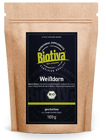 Weissdorn Blätter und Blüten Bio 100g - geschnitten - Crataegus - Weißdorne - Arzneipflanze 2019 - ohne Füllstoffe - abgefüllt und zertifiziert in Deutschland - Biotiva