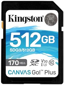 Kingston SDG3/512GB SD Speicherkarte ( 512GB SDXC Canvas Go Plus 170R C10 UHS-I U3 V30 )