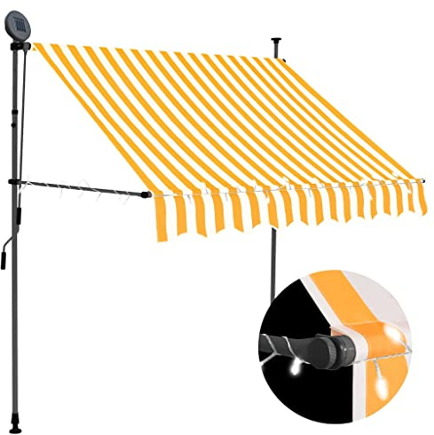 vidaXL Markise Einziehbar Handbetrieben mit LED Wasserabweisend Klemmmarkise Balkonmarkise Sonnenschutz Terrasse Balkon Garten 100cm Weiß Orange