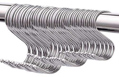 Yuning 50 pièces Crochets S Acier Inoxydable,Crochets en S en Acier inoxydable Crochet Cuisine,Crochets en Métal Crochet de Suspension pour Cuisine,Salle de Bain,Chambre et Bureau(Argent)
