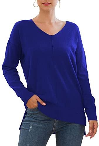 PCEAIIH Women's Jumpers Casual Lightweight V Neck Batwing Sleeve Knit Top Loose Pullover Sweater (2XL, Royal Blue)