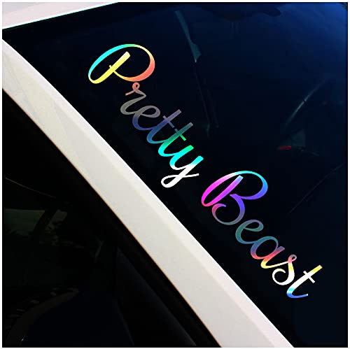 Finest Folia vindrutedekal text Pretty Beast dekal för vindruta bakruta framruta bil fordon dekor klistermärke FS132 (hologram, invändigt lim)