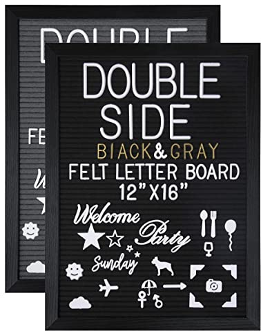 G GAMIT Double Sided Felt Letter Board 12”x16”with Black Wood Grain Frame,1032 White&Gold Letters,Symbols,Emojis,Script Cursive Words&Photo clips,Sign board&Message Board with Stand，Scissor&Canvas Bags