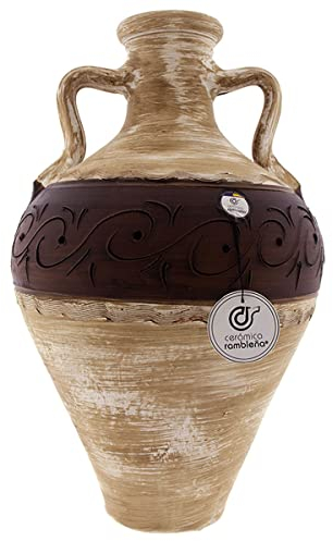 CERÁMICA RAMBLEÑA | Cántaro de Barro Tradicional | Cántaro de Barro asa Doble - Modelo D02 de La Rambla (Córdoba) | 100% Hecho a Mano | 4 litros | Eco | 19x19x32 cm