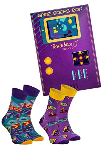Rainbow Socks - Game Socks Box - Socken Für Unterhaltungs-, Konsolespiele-, Spielautomatenfans - 2 Paare - Größe 36-40