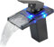 OUGOO Wasserhahn Bad LED, Wasserfall Waschtischarmatur RGB 3 Farbwechsel, Messing Einhebelmischer Waschbecken Armaturen, Schwarz