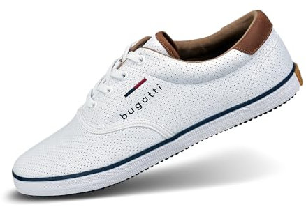 bugatti Canvas Sneaker aus Baumwolle, Low-Top-Leinenschuh mit Flexibler Sohle, Weiß, 46 EU