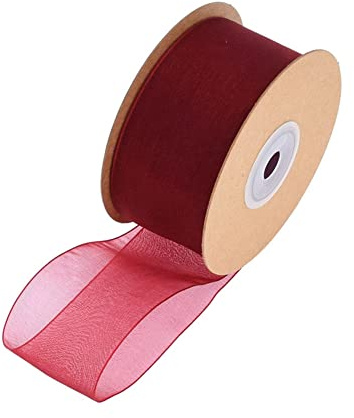 SHTGOI 1 rulle organzaband 1 cm x 45 m, organza-band, transparent band, chiffongband, presentband, chiffong, dekorband, satinband för gör-det-själv presentförpackning, bukett, dekoration, rött vin