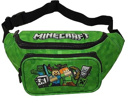 Theonoi Minecraft magväska för barn, bältesväska, axelväska, midjeväska, mobiltelefonväska, resväska, barnväska, pengabälte för skola, sport, utomhus, Grön Minecraft, 30 x 15 x 7.5 cm, Barnbagage