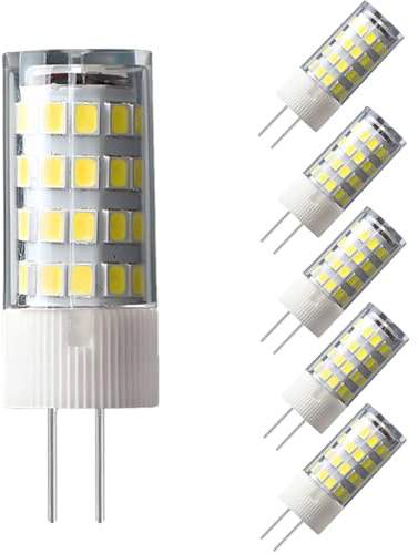 WULUN Bulbo LED G4 5W, Equivalente a bulbo halógeno de 50W, Luz LED Blanco frío 6000K, ángulo de haz de 360, 500lm, AC 12V, Luz no ajustable, 6 piezas