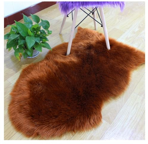 Hrlace Alfombra de piel de oveja sintética de piel de cordero, alfombra de pelo largo, suave, mullida, para silla, sofá, dormitorio, café, 65 x 100 cm