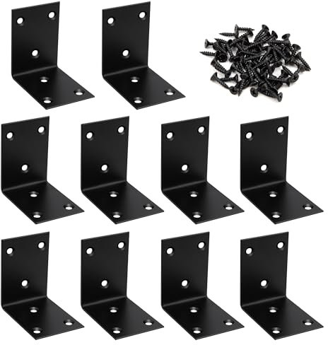 Winkelverbinder 90 Grad Lochplattenwinkel Winkel Klammern L-form Rechtwinkliges Edelstahl Ecke Klammer Möbel Angle Brackets für Tabelle Stuhl Bücherregal 65*65*48mm Schwarz 10 Stücke