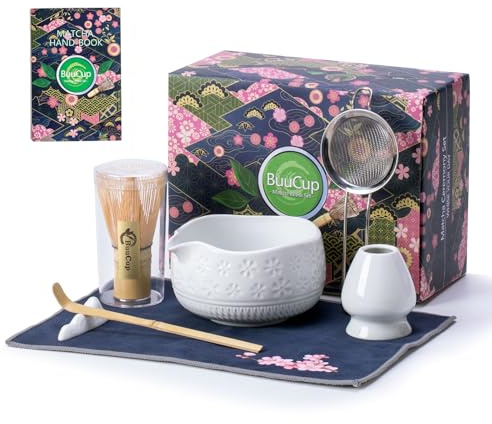 Buucup Matcha Whisk Set, Ceramic Kit with Bowl & Bamboo Accessories