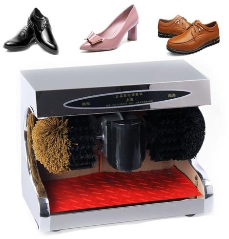 PASPRT Máquina Limpiabotas Comercial De 45 W, Pulidora De Zapatos Mecánica Eléctrica De Inducción Automática De 1400 RPM, Salida De Aceite Tipo Pinball (Silver)